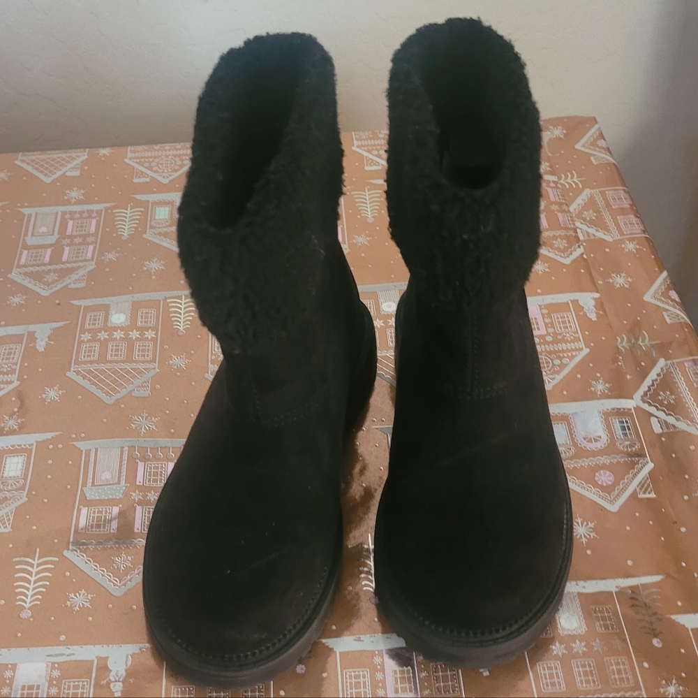 Old Navy Girls Black Faux Suede Fur Cuff Ankle Boots  - Size 12
